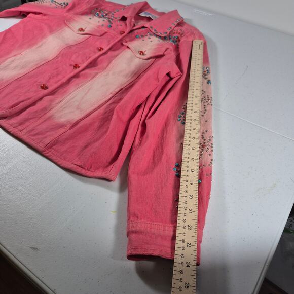 Diane Gillman Pink Turquoise Red Studded Bedazzled Bling Vintage Jacket Coat L - Picture 5 of 6